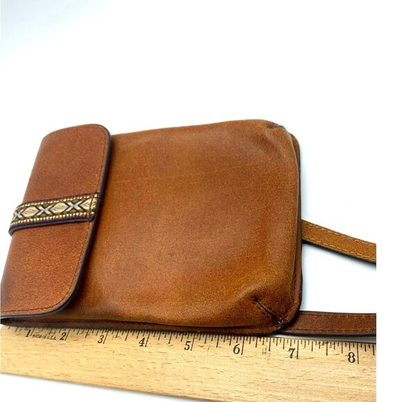 Most Wanted USA,Tan Genuine‎ Leather Crossbody Phone Bag southwest embroidered. - Picture 8 of 9